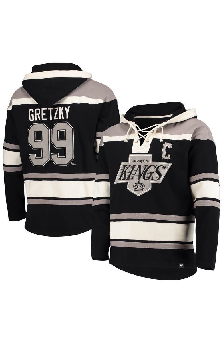 '47 Men's '47 Wayne Gretzky Black Los Angeles Kings Retired Player Name & Number Lacer Pullover Hoodie, Main, color, Black