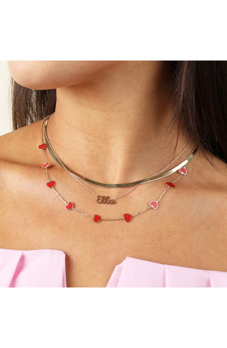 The Lovery Fine Jewelry Coral Heart Station Necklace, Alternate, color, Coral