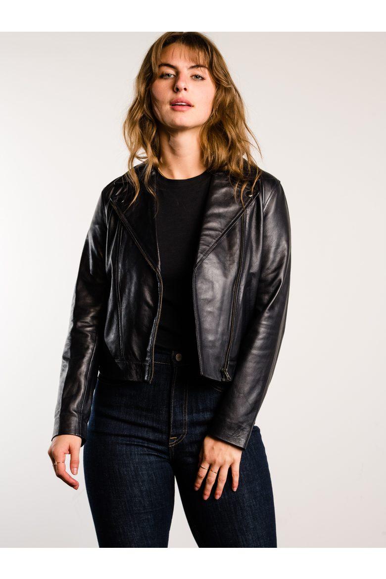 Maha Leather Jacket, Main, color, Black