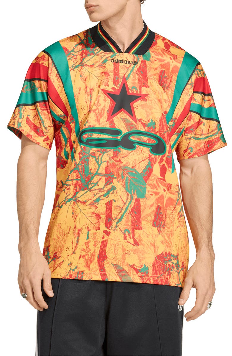 adidas Ghana Graphic Jersey, Main, color, Green/ Yellow/ Better Scarlet