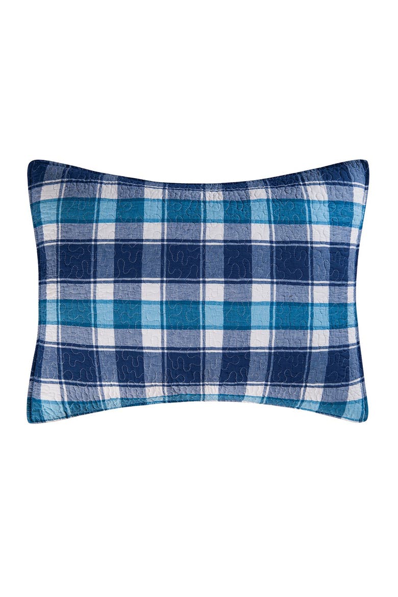 Brice Blue Plaid Cotton Standard Pillow Sham, Main, color, Blue