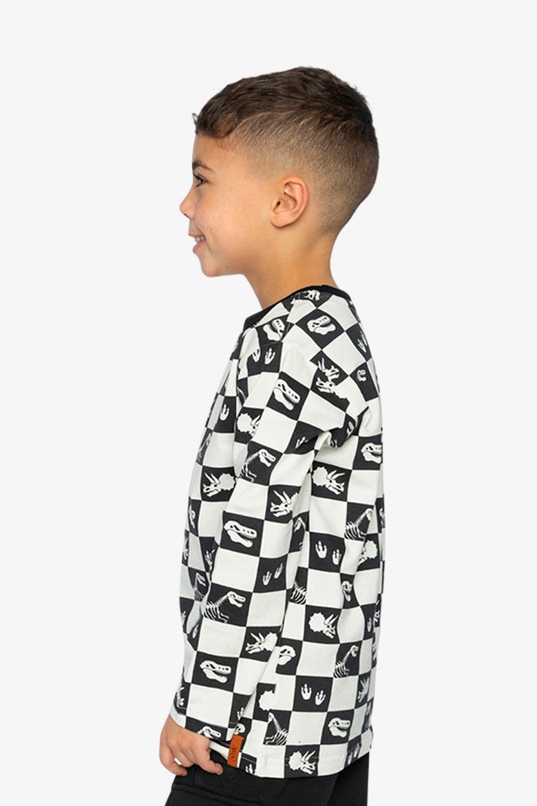 Organic Cotton Checkerboard Dino Icon Long Sleeve T-Shirt, Alternate, color, Black and White Checker