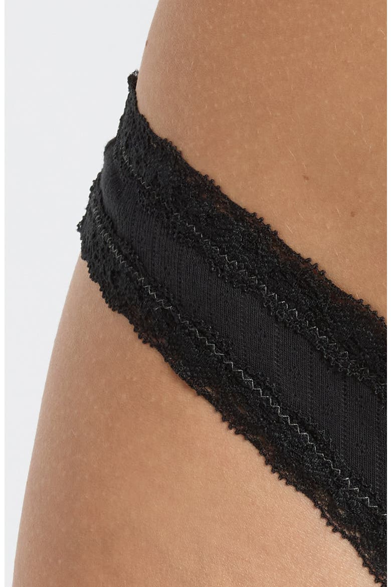 Lightweight Stretch Cotton Pointelle Lace Thong, Alternate, color, SOOT TONAL