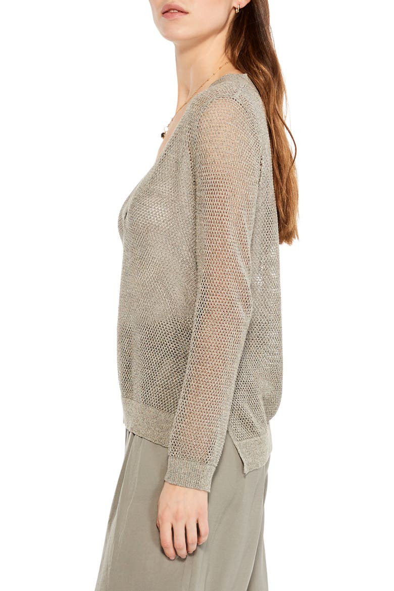 Open Stitch V-Neck Sweater, Alternate, color, TARRAGON