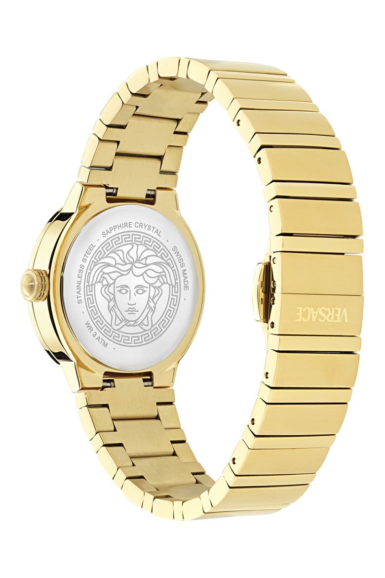 Greca Logo Mother-of-Pearl Bracelet Watch, 33mm, Alternate, color, GREEN/ YELLOW GOLD