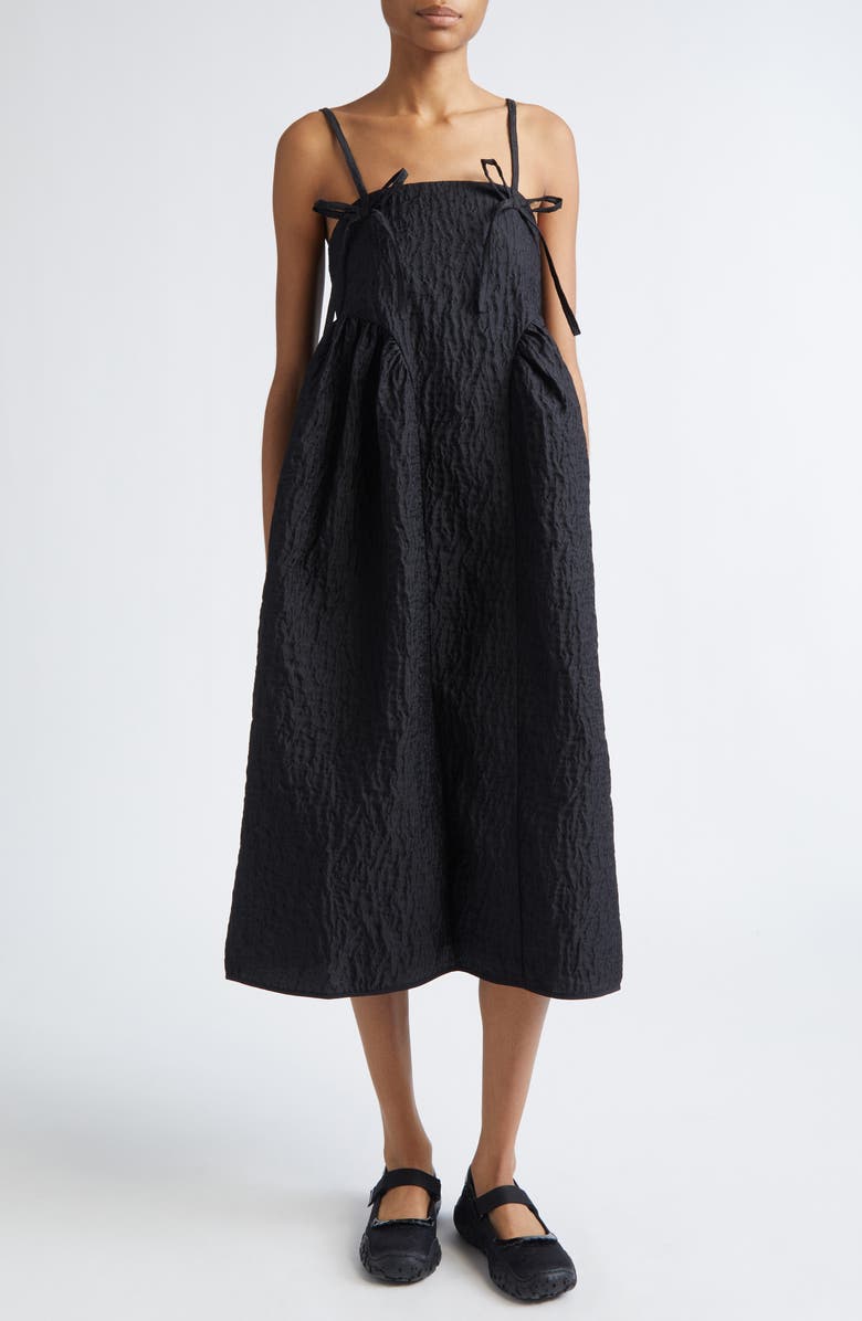 Cecilie Bahnsen Ambra Floral Lobelia Matelassé Babydoll Dress, Main, color, Black