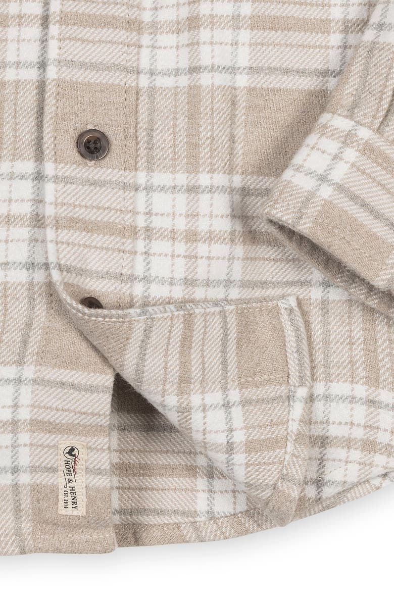 Hope & Henry Kids' Organic Long Sleeve Flannel Shirt with Double Flap Pockets, Alternate, color, Taupe Heirloom Plaid