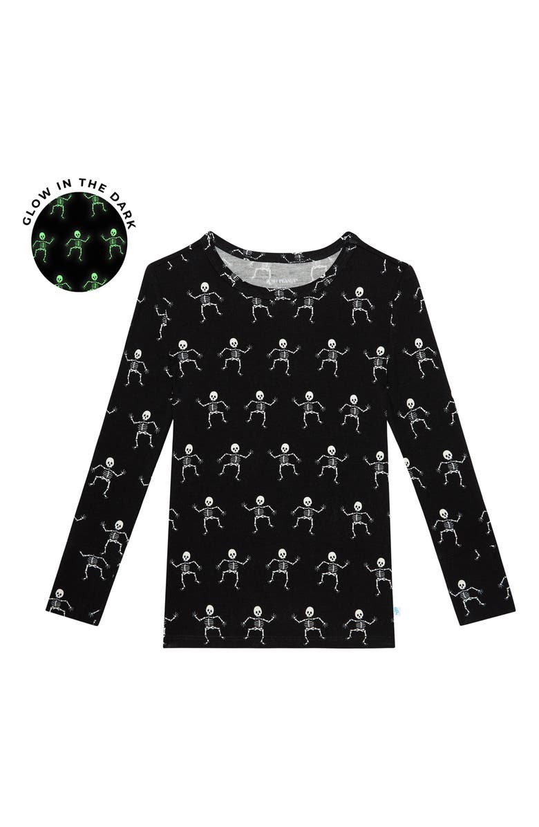 Posh Peanut Kids' Dancing Skelly Glow In The Dark Fitted Two-Piece Pajamas, Alternate, color, 