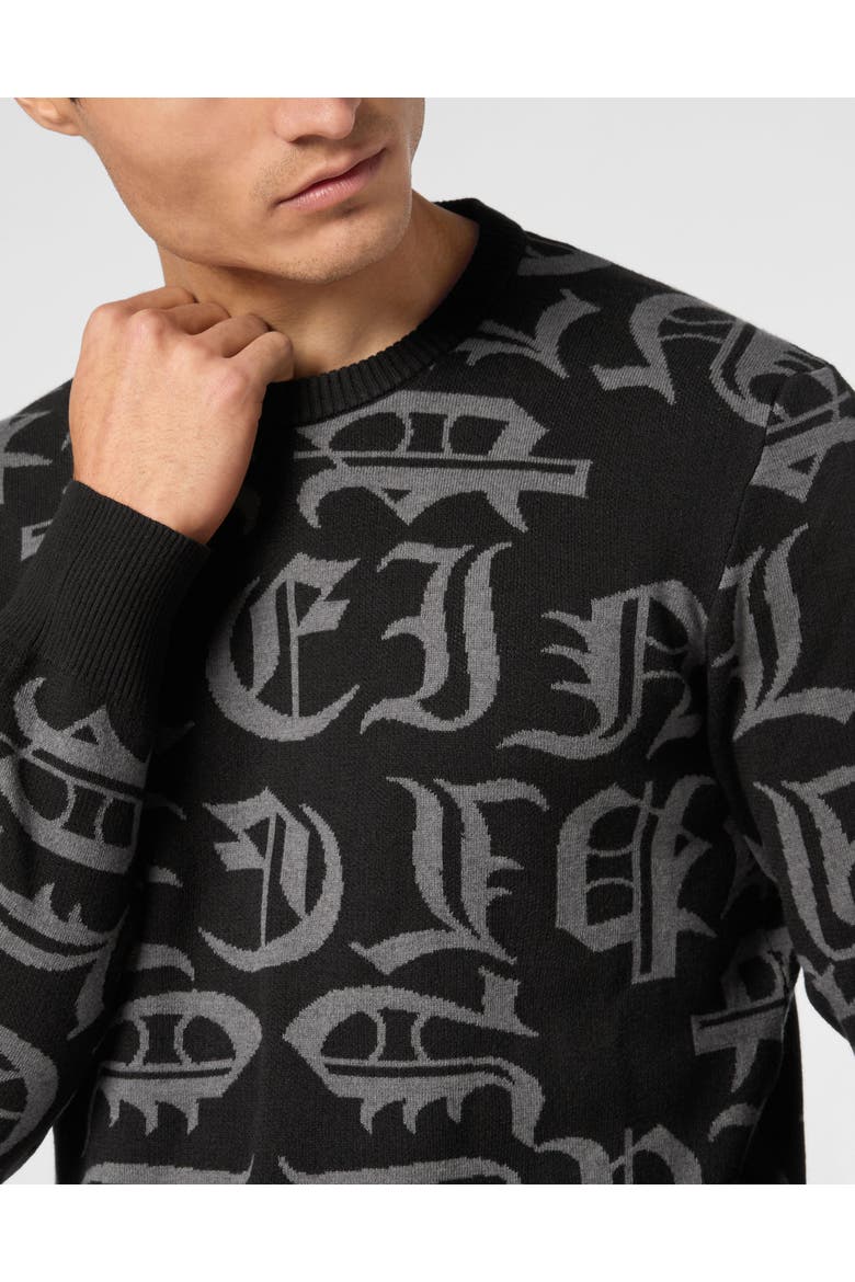 Pullover Round Neck Gothic Plein Men, Alternate, color, black