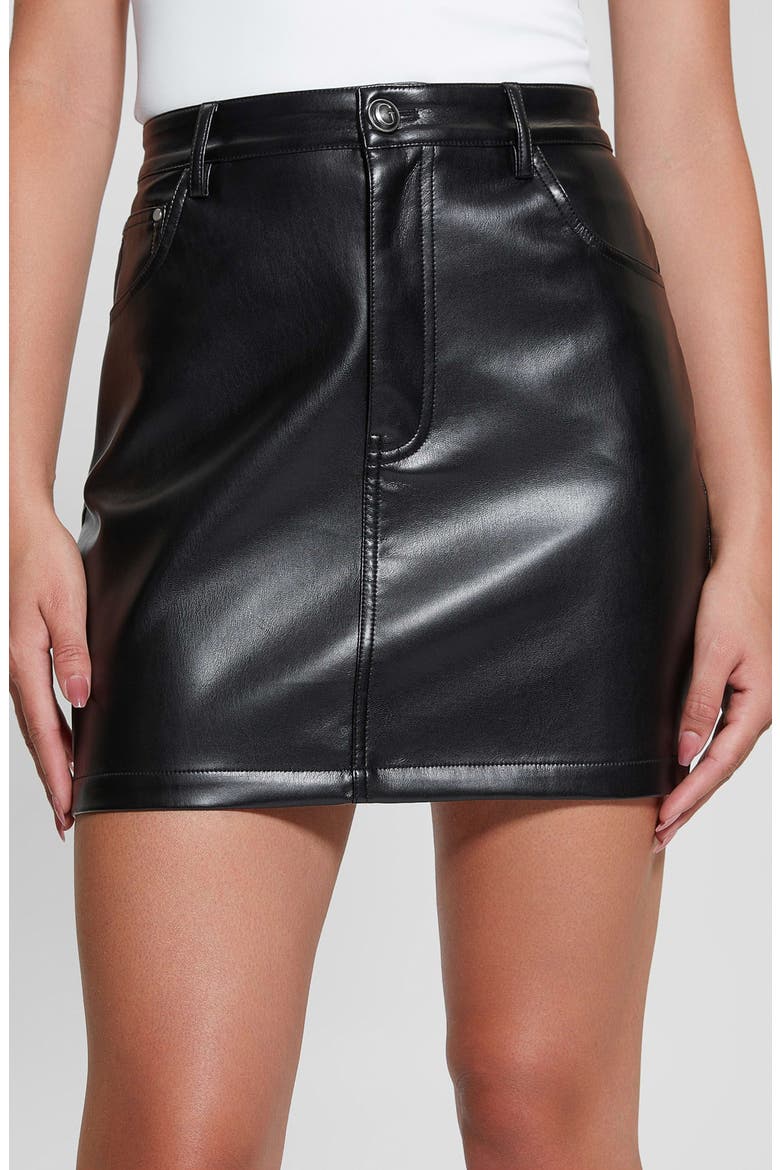 Ysaline Faux Leather Miniskirt, Alternate, color, JET BLACK A996