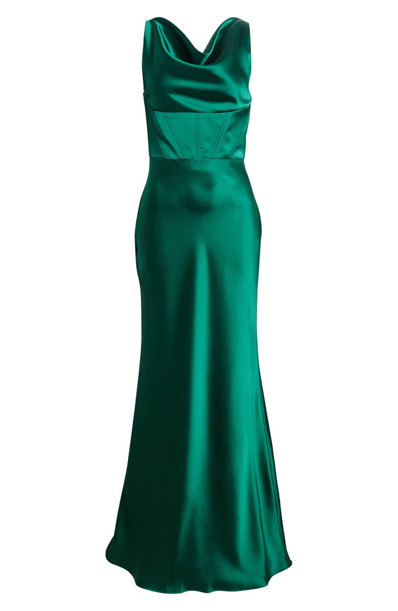 Amsale Cowl Neck Corset Satin Gown, Alternate, color, 