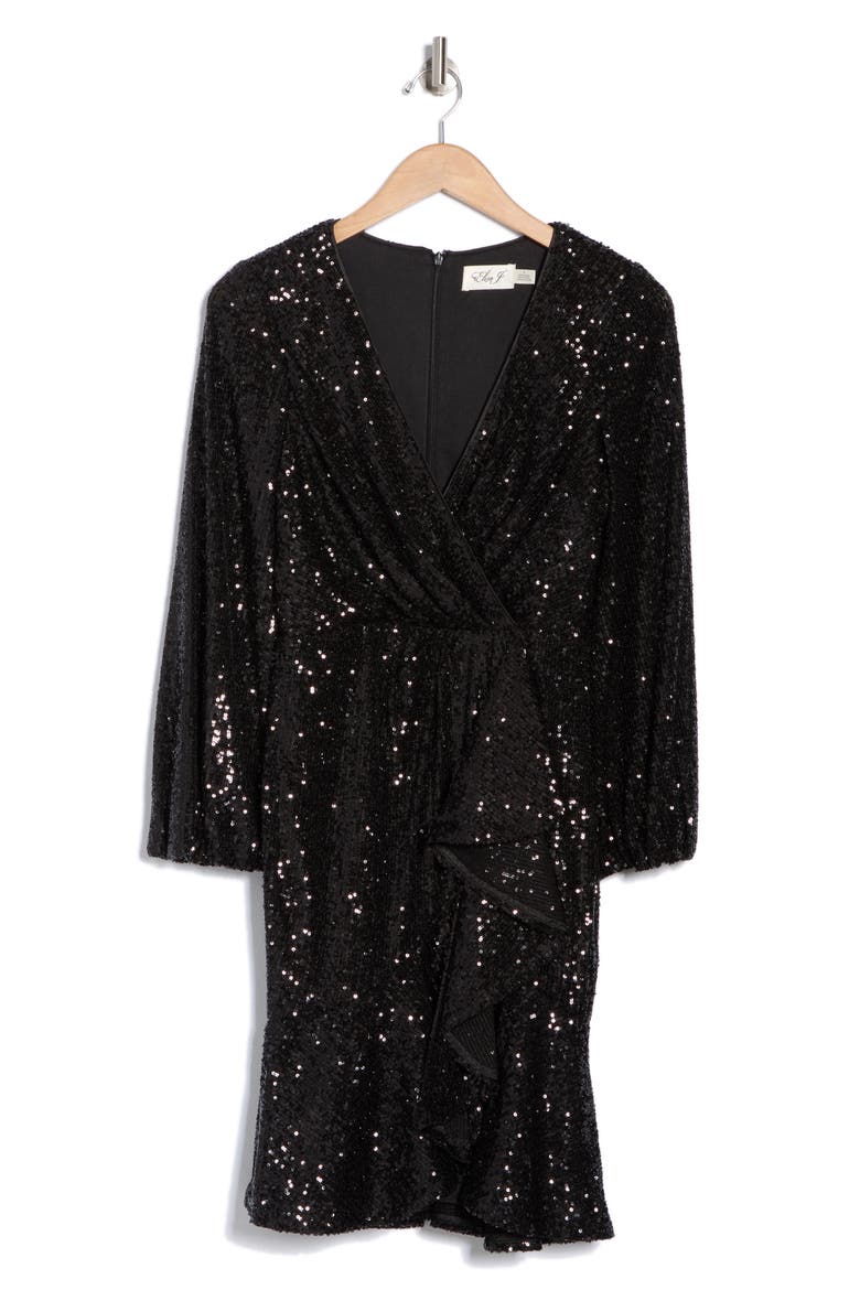 Ruffle Long Sleeve Dress, Alternate, color, BLACK