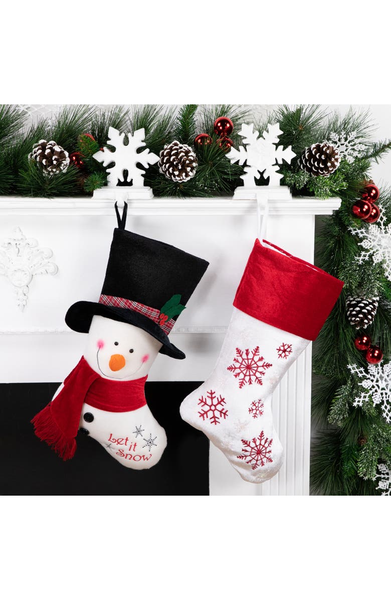 Northlight 19" Red and White Velvet Embroidered Snowflake Christmas Stocking, Alternate, color, Red