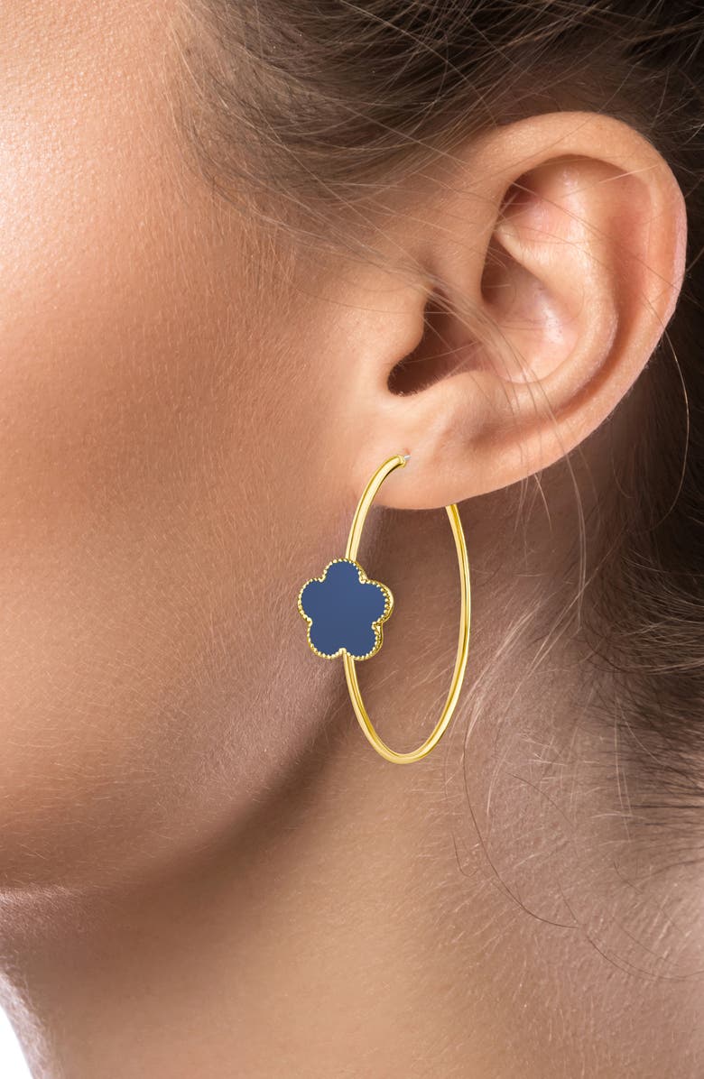 JARDIN Single Enamel Clover Hoop Earrings, Alternate, color, Navy/ Gold