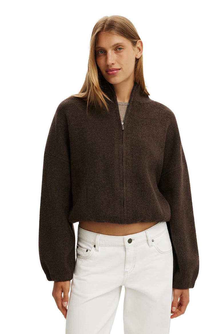Women's Luxe Tuck Hem Bomber, Main, color, Dark Oak Marle