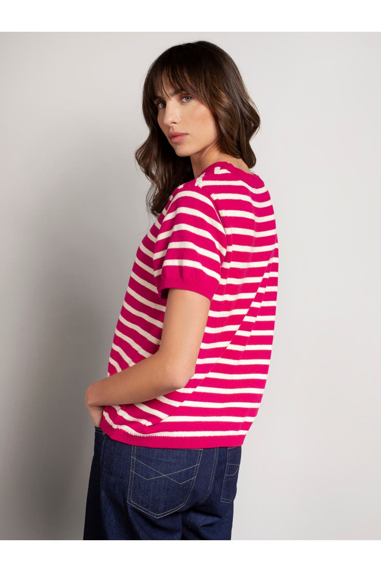 Striped Knitted Crew Neck Tee, Alternate, color, RASPBERRY