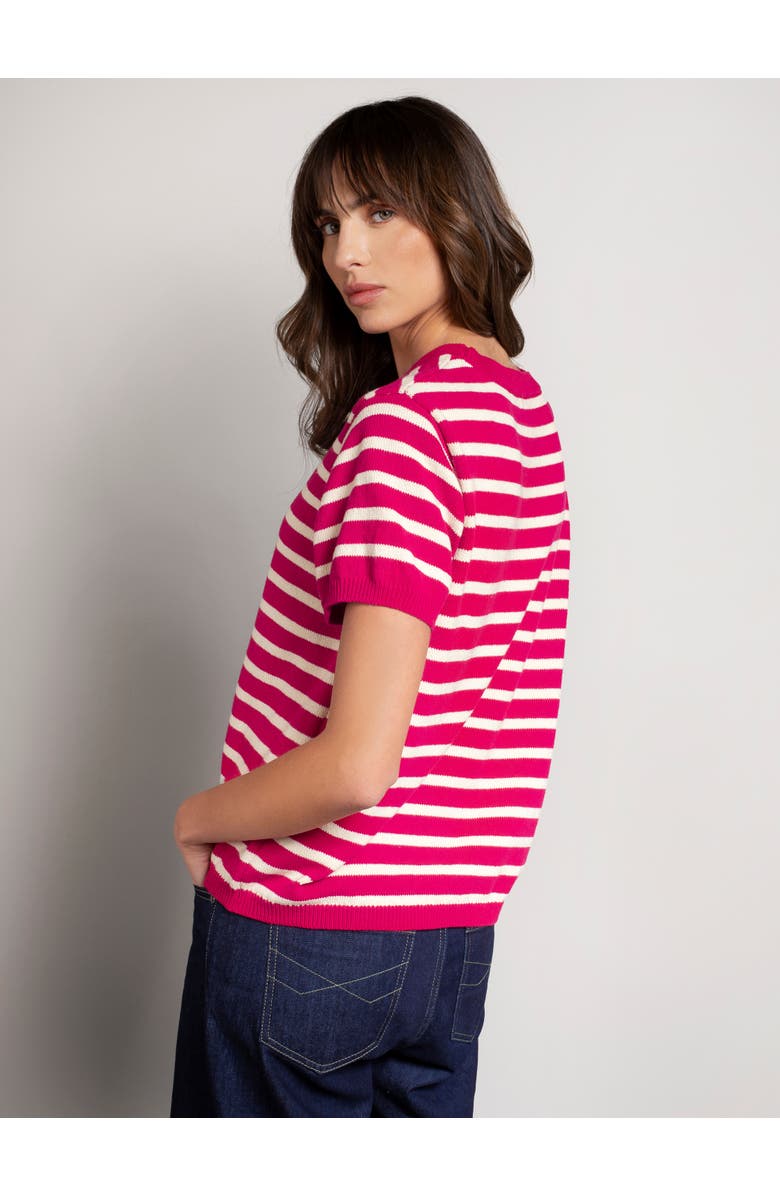 Celtic & Co. Striped Knitted Crew Neck Tee, Alternate, color, Raspberry