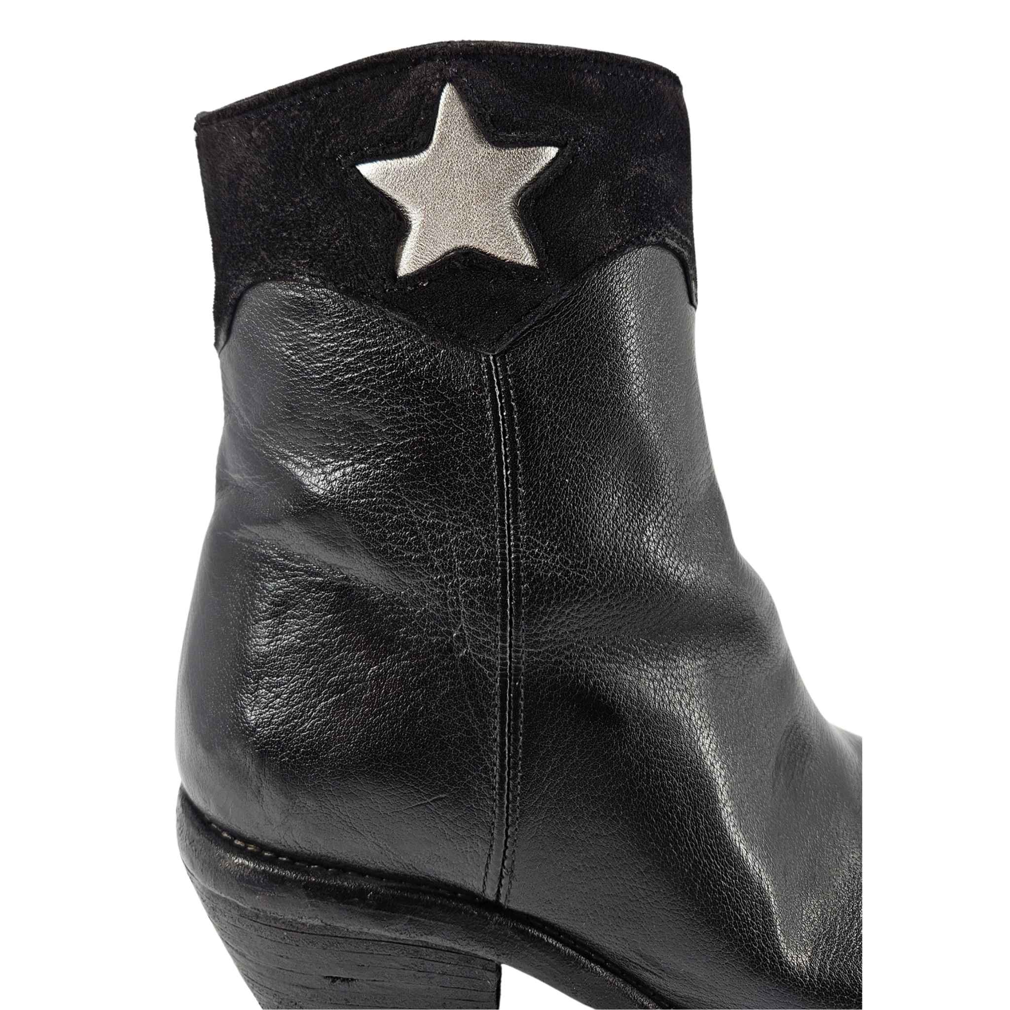 Cowboy Pointy Toe Star Ankle Boots, Alternate, color, black