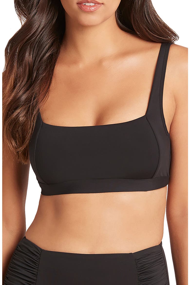 Square Neck Bralette Bikini Top, Main, color, BLACK