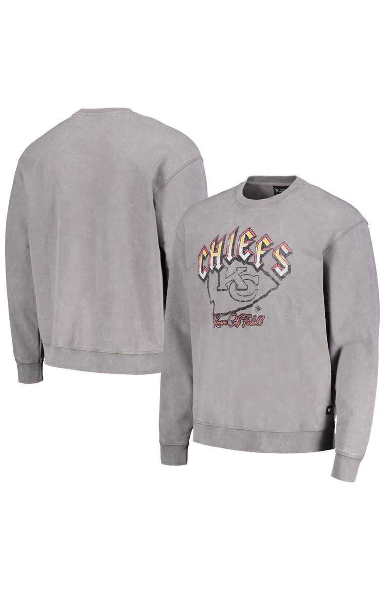 THE WILD COLLECTIVE Unisex The Wild Collective Gray Kansas City Chiefs Distressed Pullover Sweatshirt, Main, color, Gray