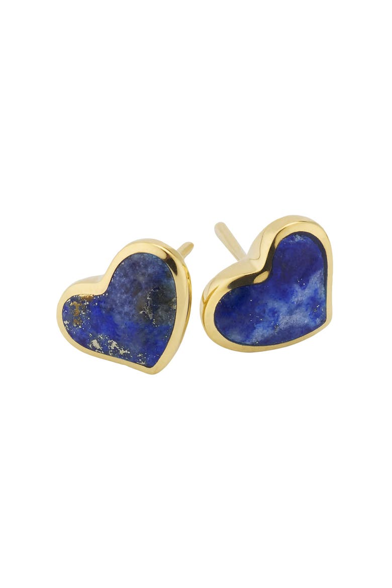 Heart Stud Earring Set In Sterling With 18K Gold Overlay, Alternate, color, Blue