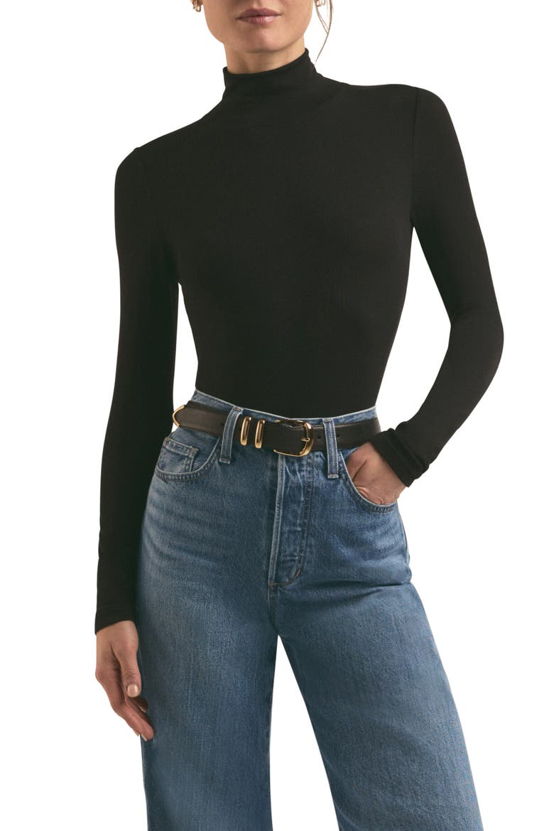 Long Sleeve Mock Neck Rib Top, Main, color, BLACK