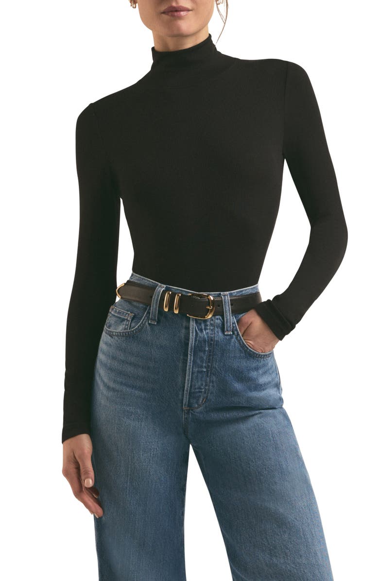 Favorite Daughter Long Sleeve Mock Neck Rib Top, Main, color, Black