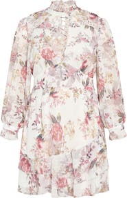 City Chic Amani Floral Print Long Sleeve Dress
