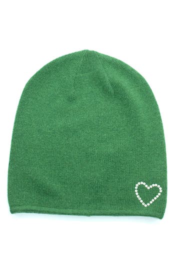 Portolano Crystal Heart Beanie In Green