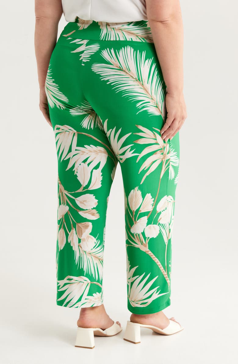 Anne Klein High Waist Pull-On Wide Leg Pants, Alternate, color, Tropical Green Multi