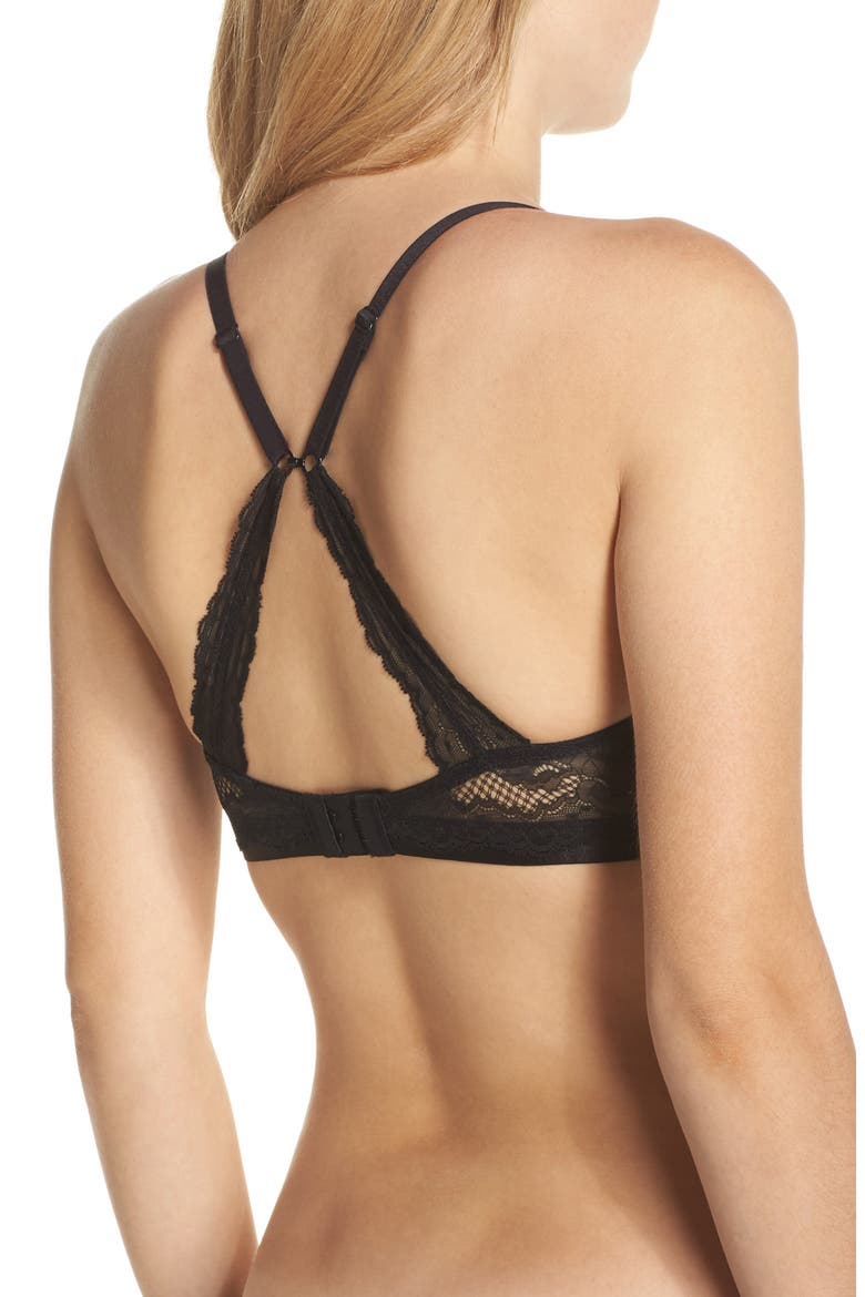 Beautifully Basic Lace Trim Plunge Bra, Alternate, color, BLACK