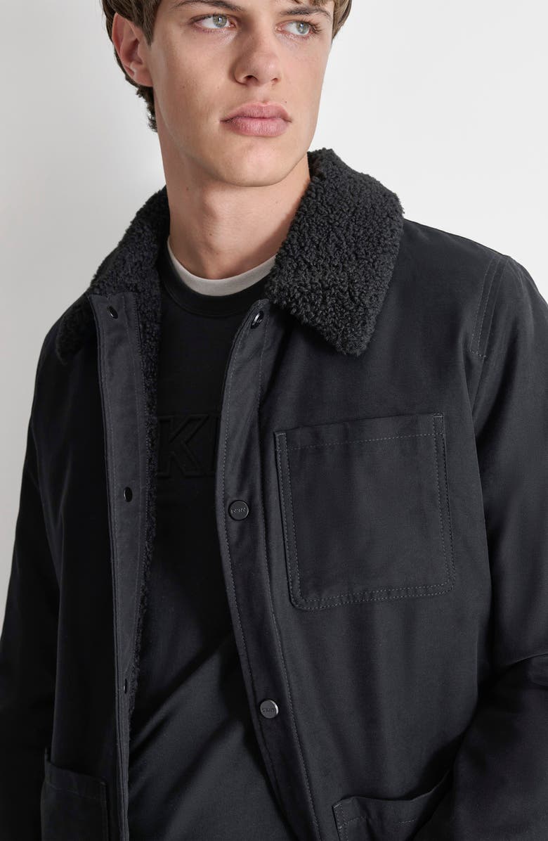 DKNY Faux Shearling Lined Chore Jacket, Alternate, color, Black