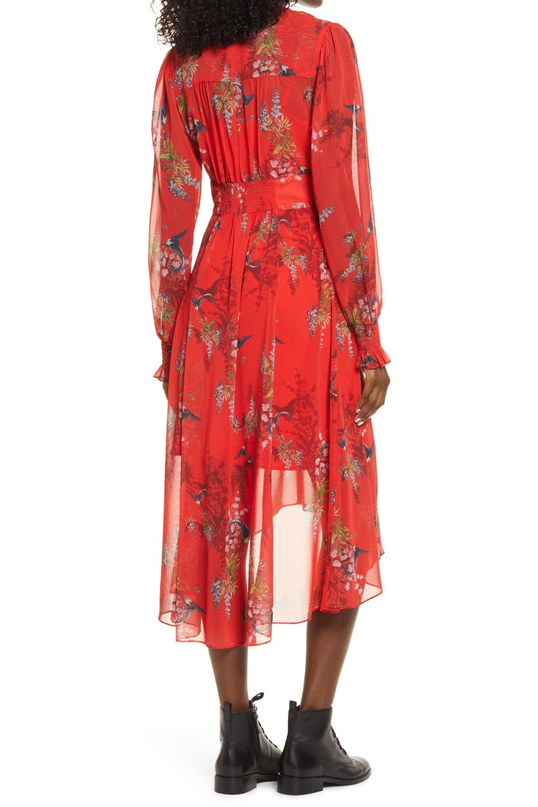 Leonie Melisma Floral High/Low Long Sleeve Dress, Alternate, color, RED
