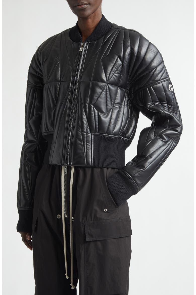 x Rick Owens Geocamo Leather Bomber Jacket, Alternate, color, BLACK
