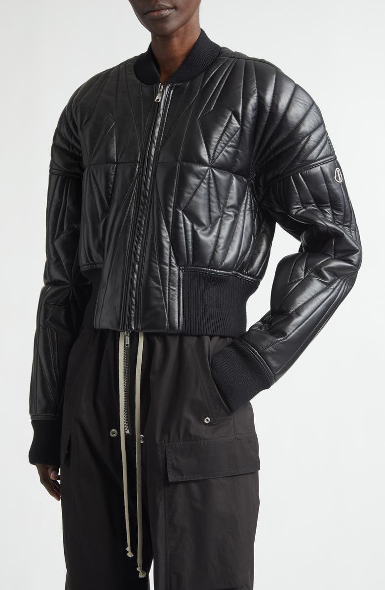 Moncler x Rick Owens Geocamo Leather Bomber Jacket, Alternate, color, Black