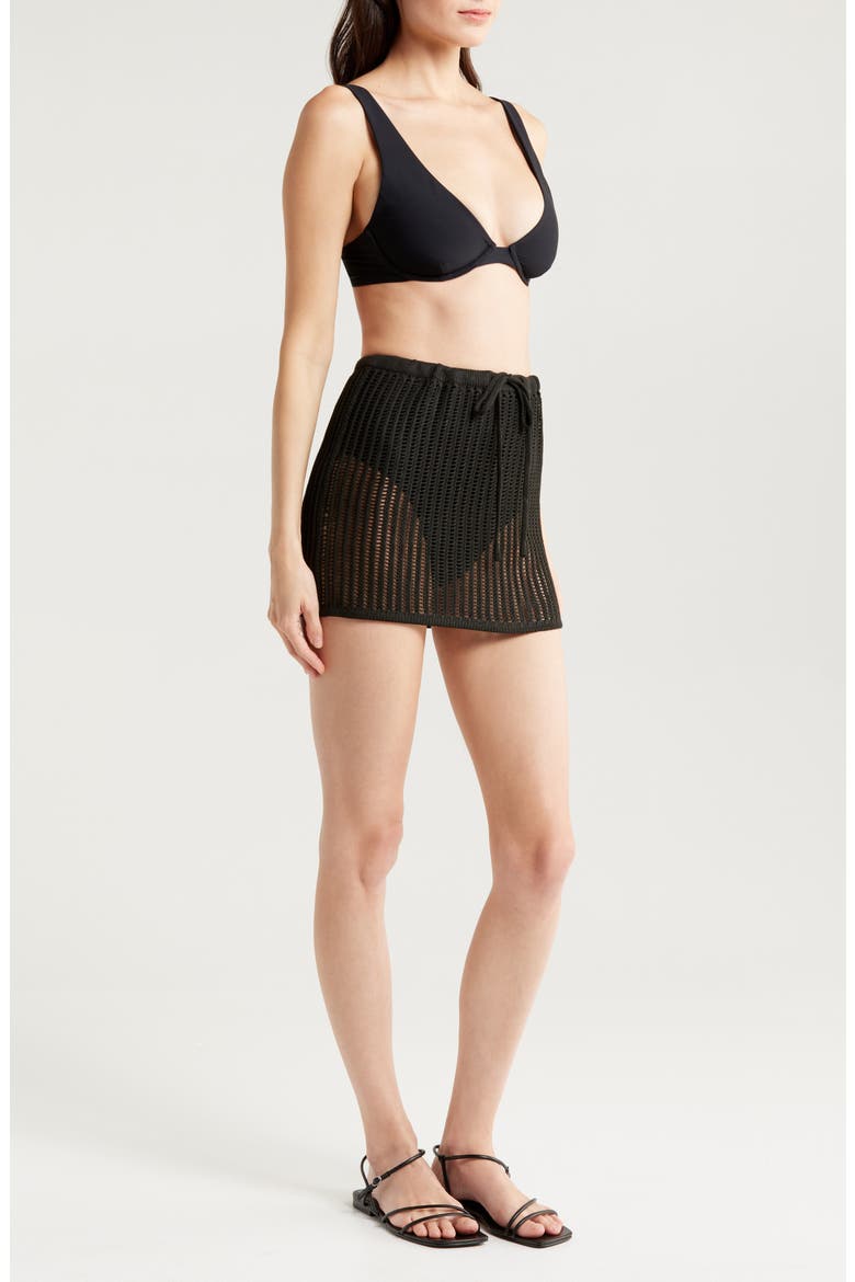 Open Stitch Cover-Up Miniskirt, Alternate, color, BLACK