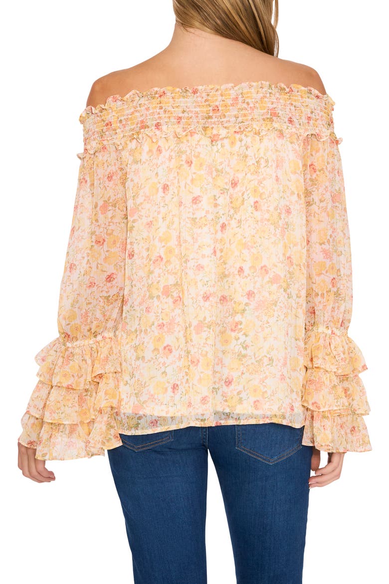 Floral Off the Shoulder Ruffle Top, Alternate, color, NEW IVORY
