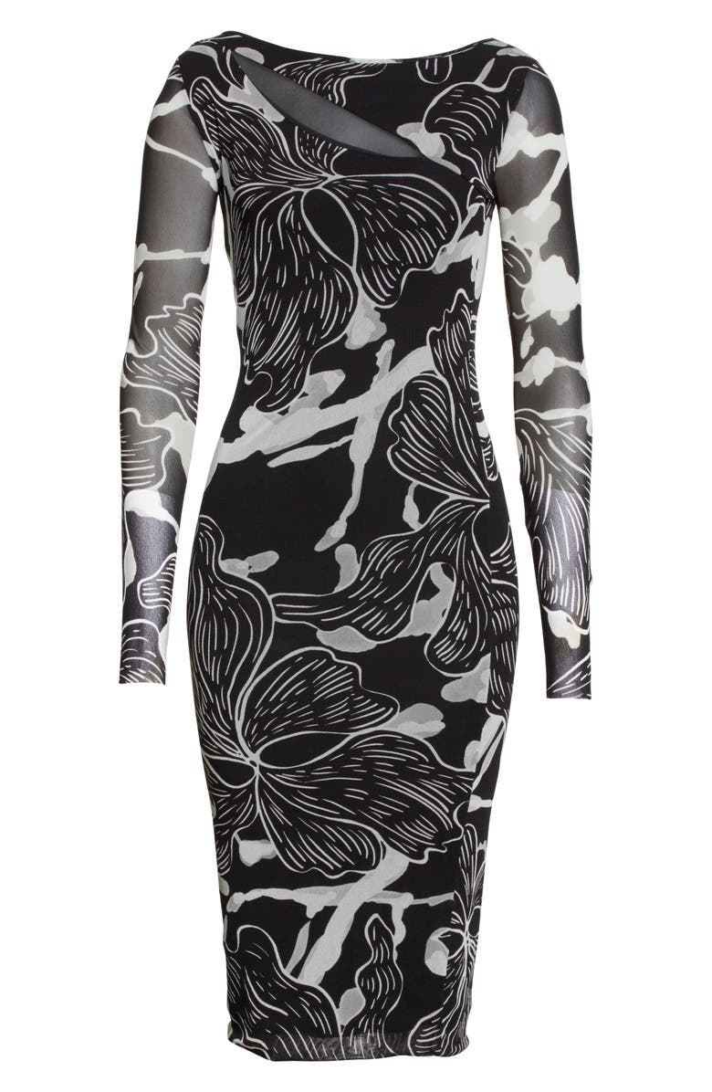 Fuzzi Deco Floral Print Tulle Body-Con Dress, Alternate, color, 