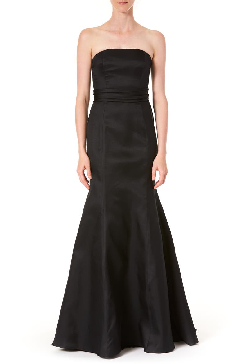 Strapless Silk Trumpet Gown, Main, color, BLACK