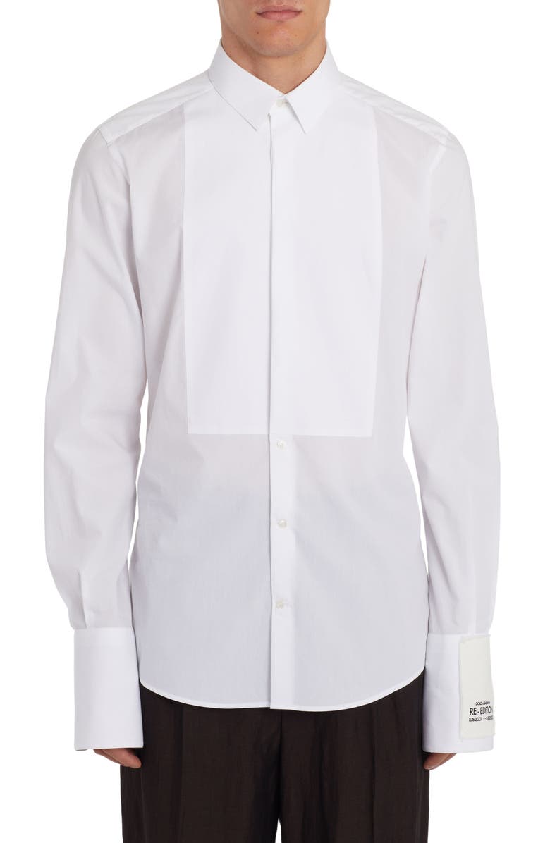 Dolce&Gabbana Cotton Poplin Tuxedo Shirt, Main, color, White