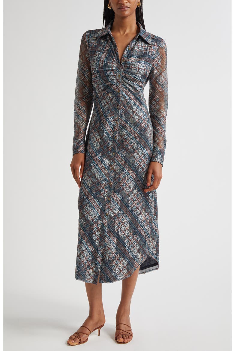Wyatt Ruched Long Sleeve Shirtdress, Main, color, AMBER MULTI