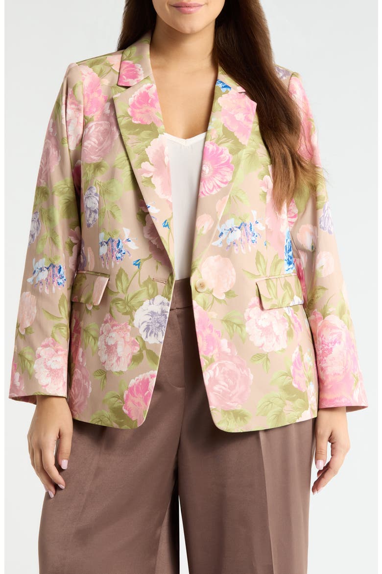 Print Sateen Blazer, Main, color, TAUPE MULTI
