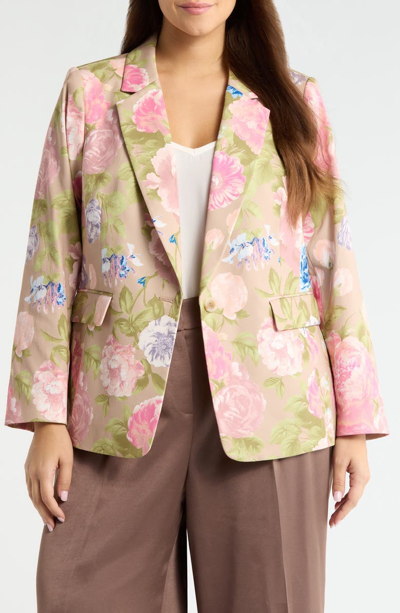 Tahari ASL Print Sateen Blazer, Main, color, Taupe Multi