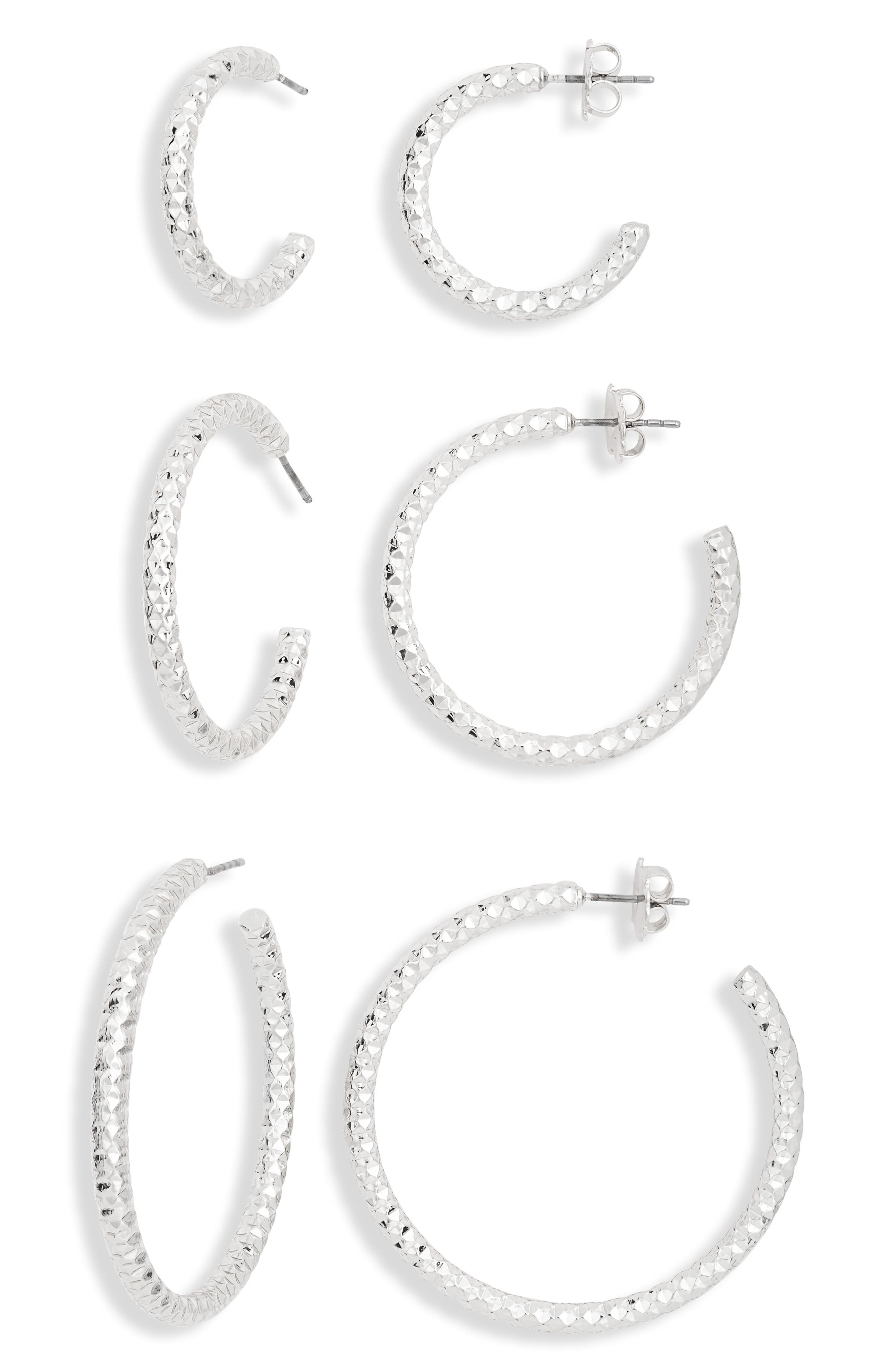 NORDSTROM RACK Set of 3 Textured Hoop Earrings