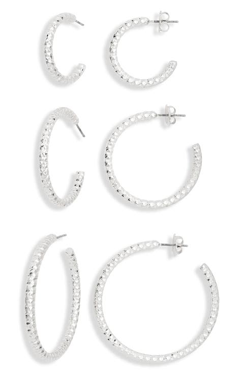 Set of 3 Textured Hoop Earrings