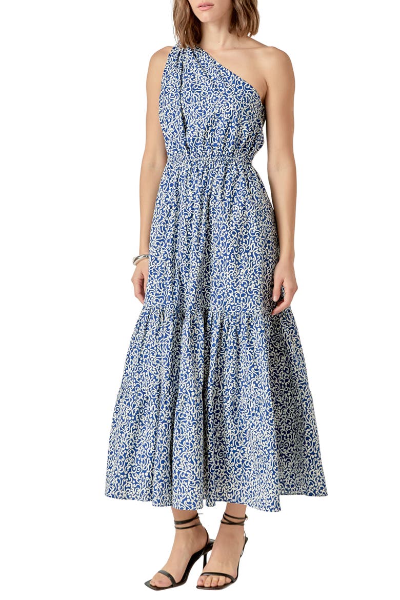One-Shoulder Fit & Flare Dress, Alternate, color, BLUE