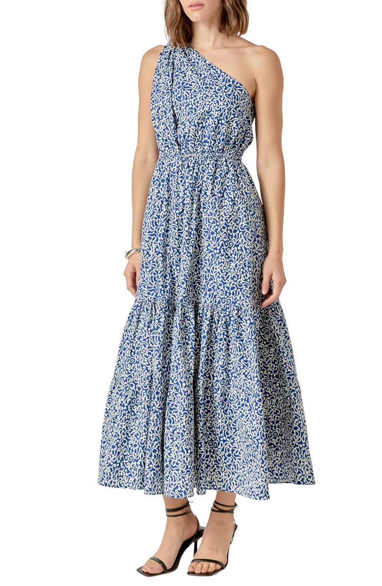 English Factory One-Shoulder Fit & Flare Dress, Alternate, color, Blue