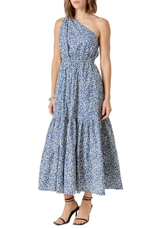 English Factory One-shoulder Fit & Flare Dress In Blue