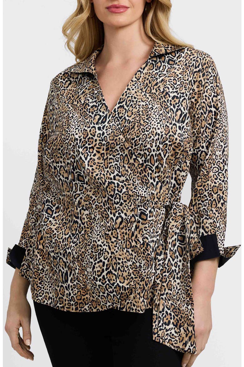 Salina Leopard Print Cotton Poplin Wrap Shirt, Main, color, BROWN MULTI