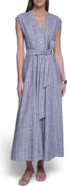 HALSTON Tie Waist Cotton Maxi Dress